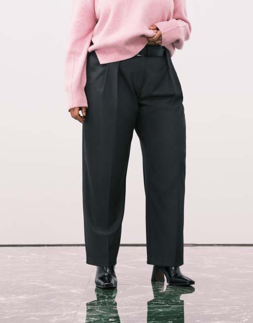 ASOS DESIGN Curve tailored high waist belted straight leg pants in grey marl, 2 of 5