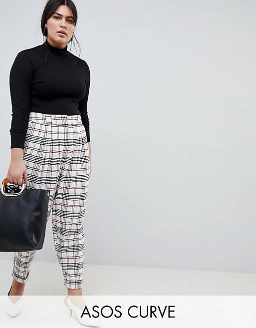 ASOS DESIGN Curve tailored large check tapered pants