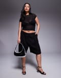 [ASOS DESIGN] ASOS DESIGN Curve tailored linen blend longline city shorts in black 18 Black
