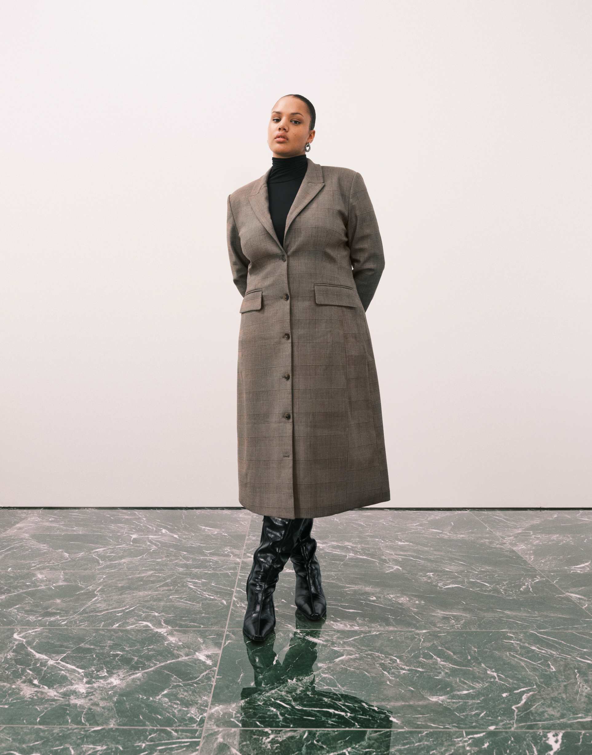 asos design curve tailored longline blazer in plaid