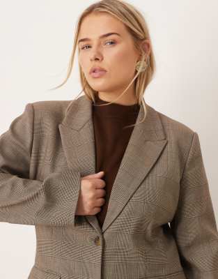 Asos Design Curve Tailored Longline Blazer In Brown