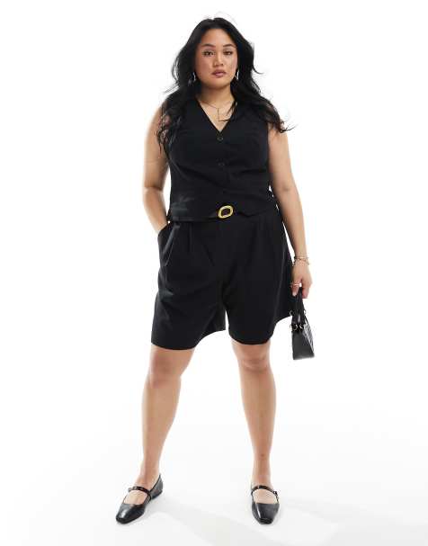ASOS DESIGN Curve tailored longline shorts in black - view 1