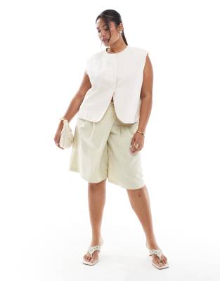 Asos Design Curve Tailored Longline Utility Shorts In White