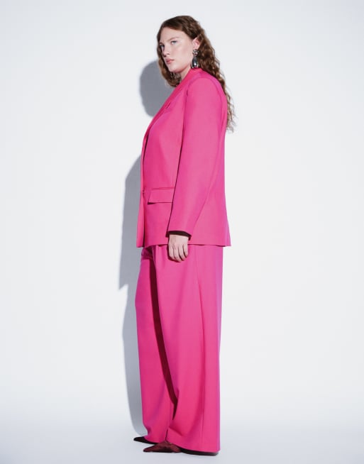 ASOS DESIGN Curve Tailored low rise mensy trouser in bright pink, 3 of 5
