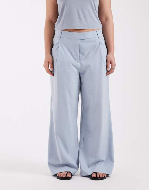 ASOS DESIGN Curve tailored low rise relaxed pants in soft blue, 2 of 5