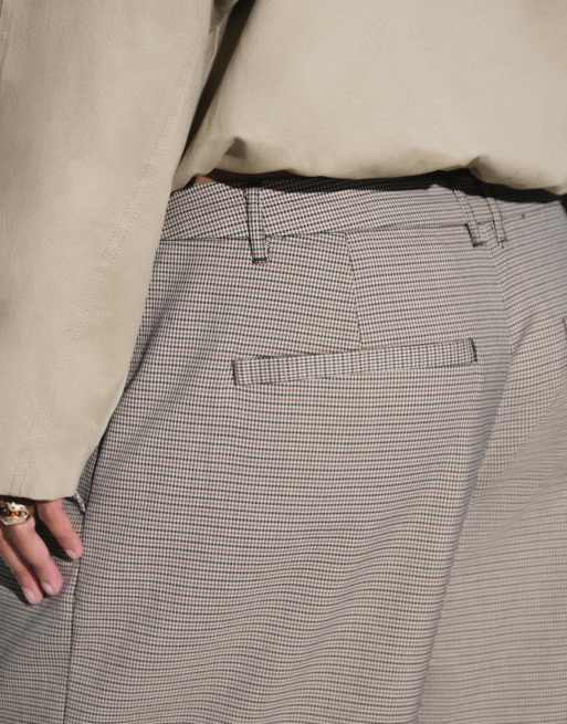 ASOS DESIGN Curve tailored low rise slouchy pants in beige dogtooth, 4 of 8