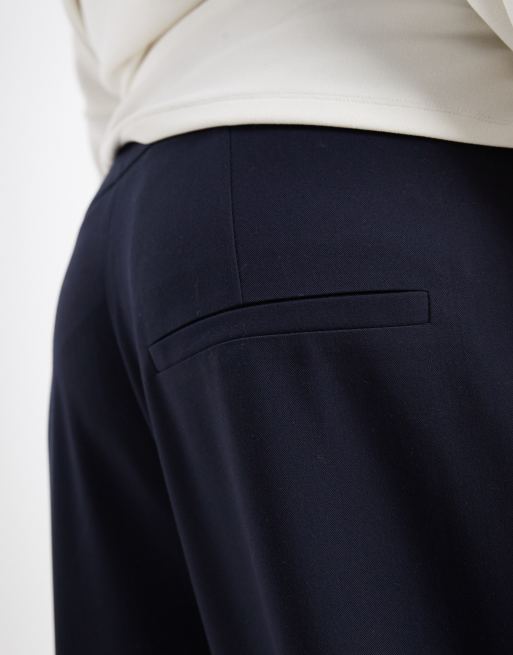 ASOS DESIGN Curve tailored low rise wide leg pants with asymmetric waistband in navy, 4 of 5