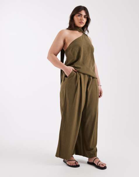 ASOS DESIGN Curve tailored mensy pants in khaki - view 1