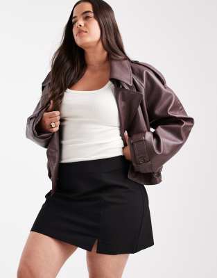 Asos Design Curve Tailored Mini Skirt With Slit In Black