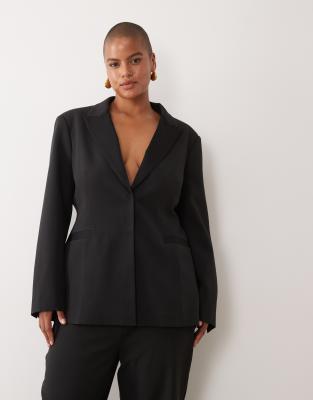 Asos Design Curve Tailored Moulded Hip Tux Blazer In Black
