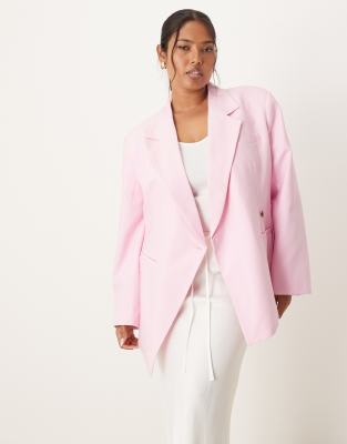 Asos Design Curve Tailored Nipped Waist Blazer With Cut Away Hem In Pink