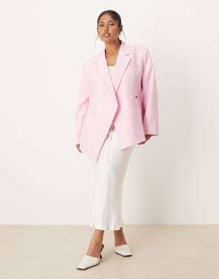 Asos Design Curve Tailored Nipped Waist Blazer With Cut Away Hem In Pink