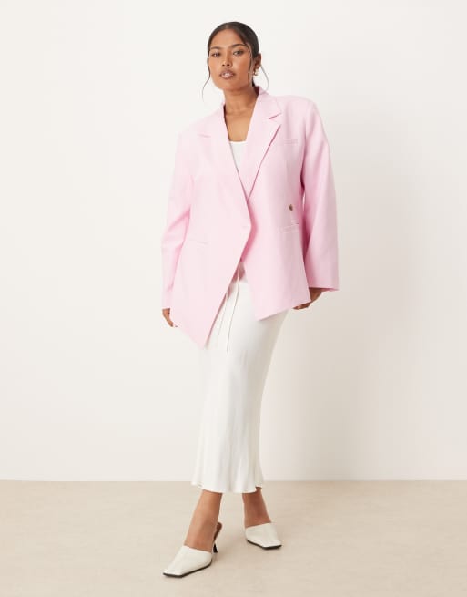 ASOS DESIGN Curve tailored nipped waist blazer with cut away hem in pink, 2 of 4