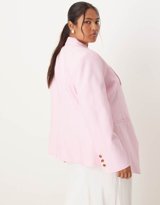 ASOS DESIGN Curve tailored nipped waist blazer with cut away hem in pink, 3 of 4