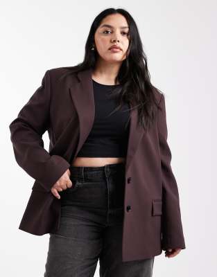 Asos Curve Asos Design Curve Tailored Oversized Blazer In Brown