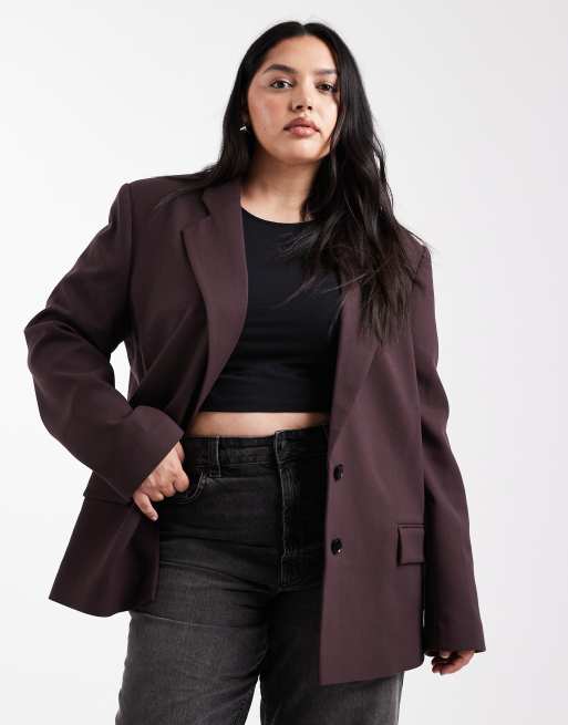 ASOS DESIGN Curve tailored oversized blazer in chocolate, 2 of 4