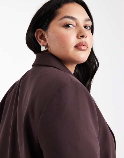 ASOS DESIGN Curve tailored oversized blazer in chocolate, 4 of 4