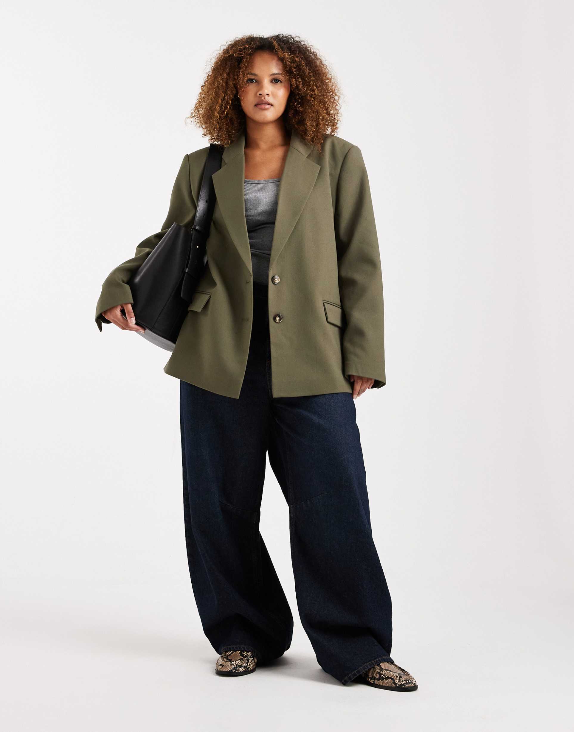 asos design curve tailored oversized blazer in khaki
