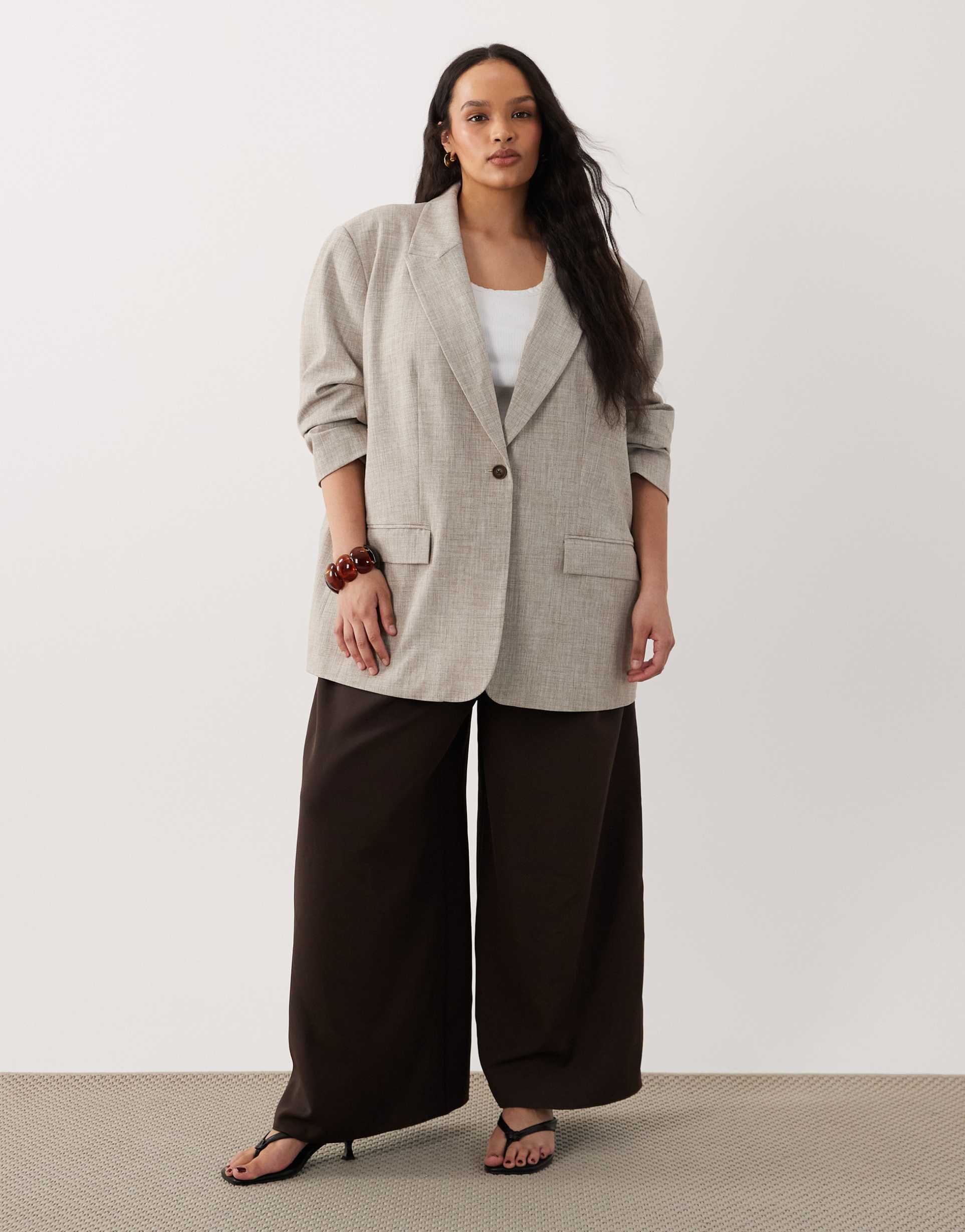 asos design curve tailored oversized blazer in mushroom