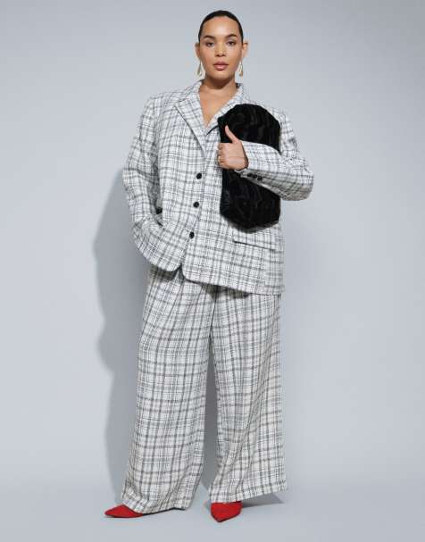 ASOS DESIGN Curve tailored oversized blazer suit in winter white check - view 1
