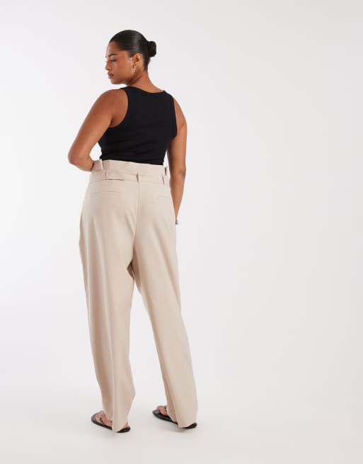 ASOS DESIGN Curve tailored paperbag waist pirate peg pants in sand, 5 of 5