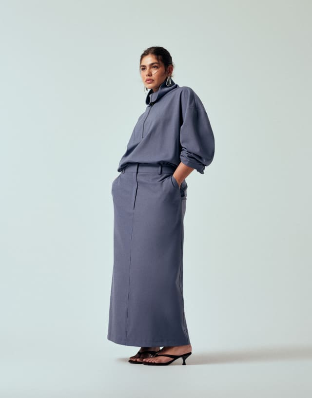 ASOS DESIGN Curve tailored pencil maxi skirt in blue - part of a set