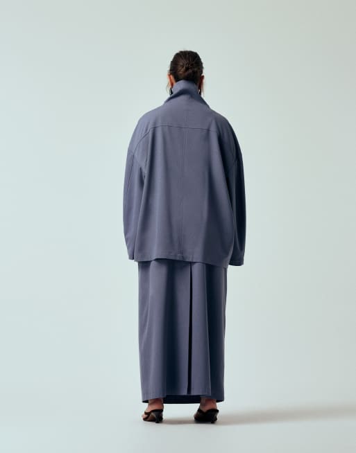 ASOS DESIGN Curve tailored pencil maxi skirt in blue (part of a set), 3 of 5