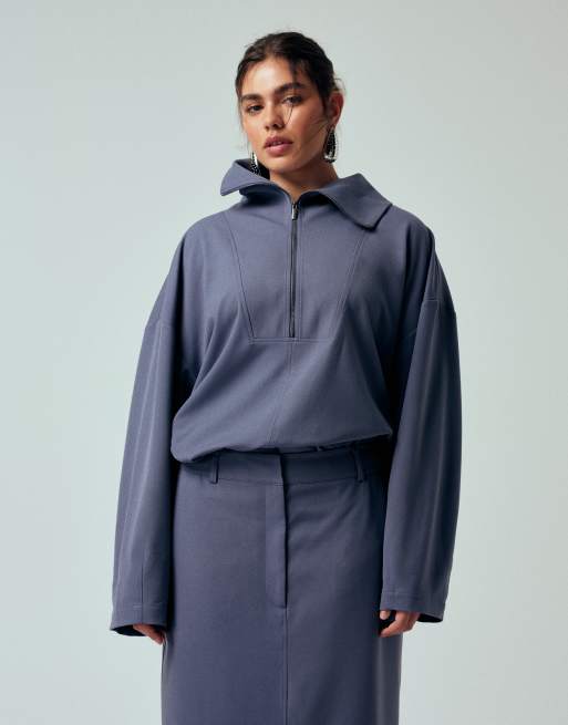 ASOS DESIGN Curve tailored pencil maxi skirt in blue (part of a set), 5 of 5
