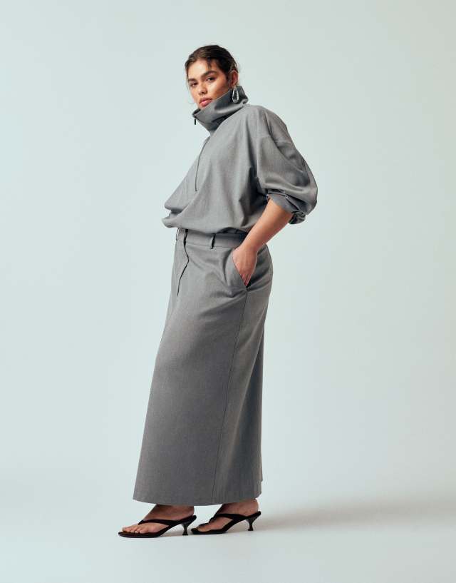 ASOS DESIGN Curve tailored pencil maxi skirt in gray - part of a set