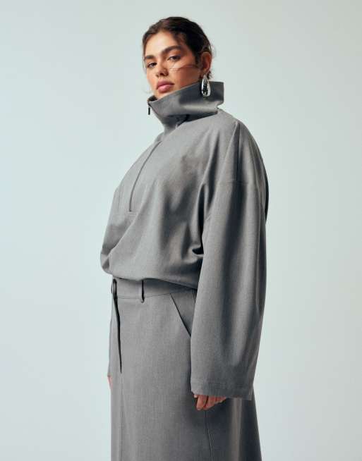 ASOS DESIGN Curve tailored pencil maxi skirt in gray - part of a set, 2 of 5