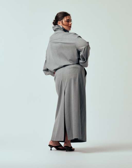 ASOS DESIGN Curve tailored pencil maxi skirt in grey (part of a set), 3 of 5