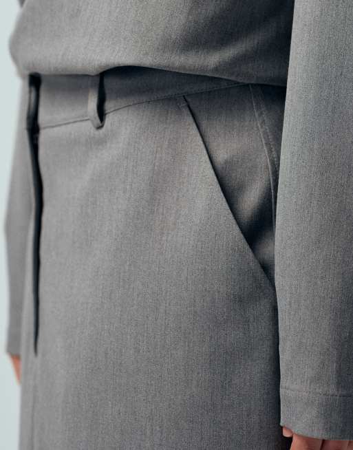 ASOS DESIGN Curve tailored pencil maxi skirt in grey (part of a set), 4 of 5