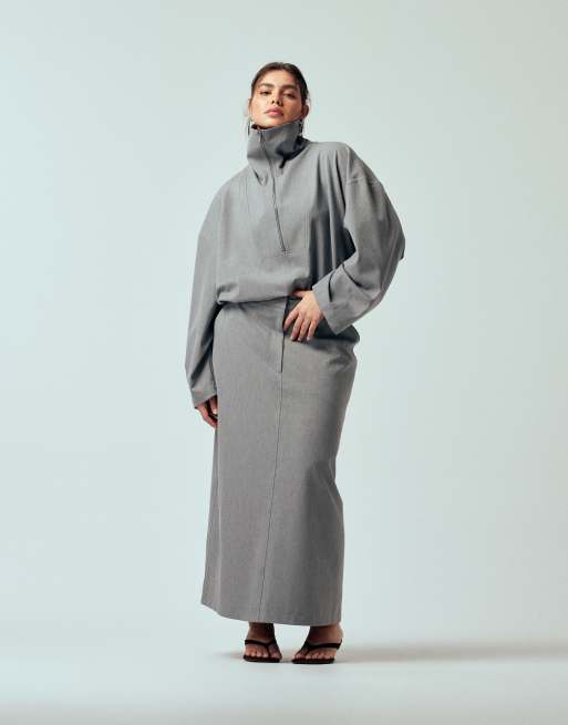 ASOS DESIGN Curve tailored pencil maxi skirt in grey (part of a set), 5 of 5