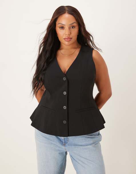 ASOS DESIGN Curve tailored peplum waistcoat in black - view 1