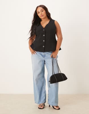 Asos Design Curve Tailored Peplum Waistcoat In Black