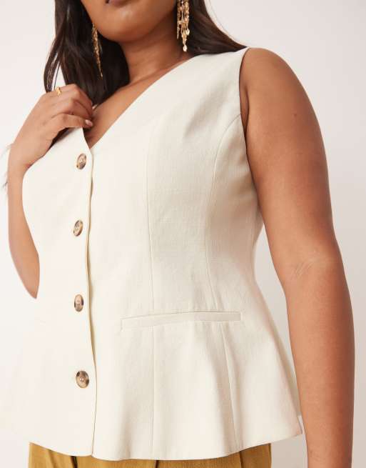 ASOS DESIGN Curve tailored peplum waistcoat in buttermilk, 2 of 4
