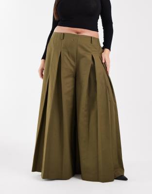 Asos Curve Asos Design Curve Tailored Pleated Wide Leg Pants In Green