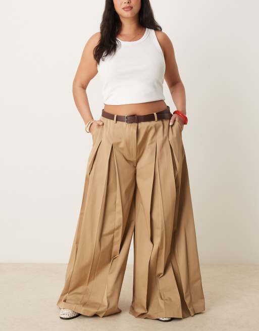 ★POTTERY★ W Two Pleated Wide Pants 5 Color ASOS DESIGN Curve tailored pleated wide leg pants with belt
