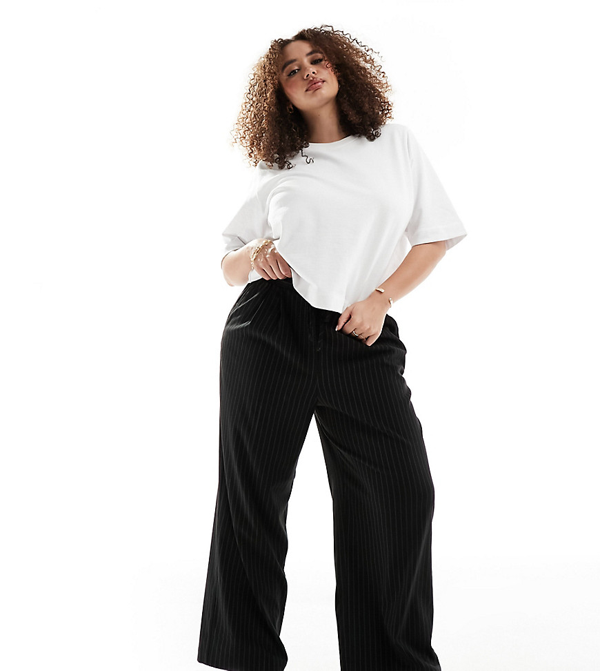 Curve tailored pull on pants in black pinstripe