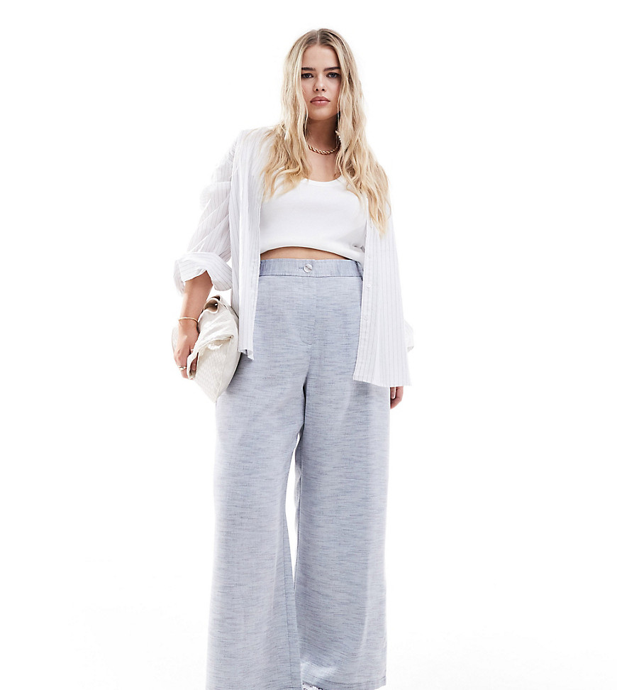 ASOS DESIGN Curve tailored pull on pants in denim look-Blue