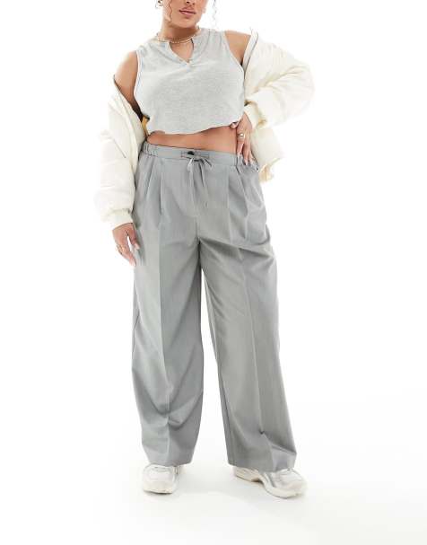 ASOS DESIGN Curve soft jersey long sleeve shirt & pants pajama set with  contrast piping in gray heather