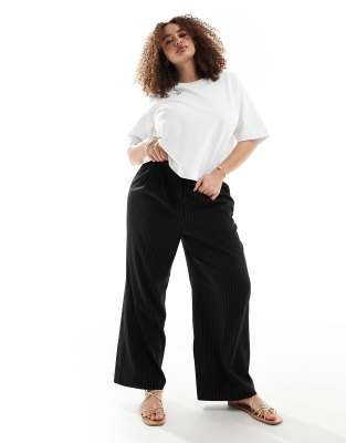 Asos Design Curve Tailored Pull On Trouser In Black Pinstripe