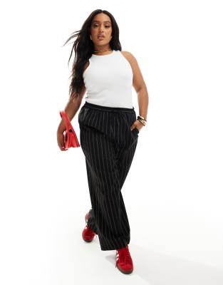 ASOS Curve ASOS DESIGN Curve tailored pull on trousers in black stripe