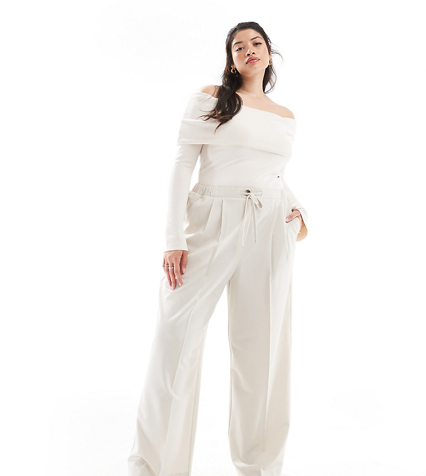 ASOS DESIGN Curve tailored pull on trousers in stone-Neutral