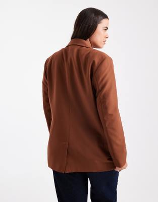 Asos Design Curve Tailored Relaxed Blazer In Brown