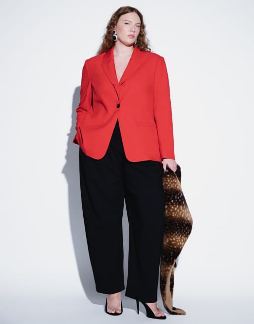 ASOS DESIGN Curve Tailored relaxed blazer in red, 2 of 4