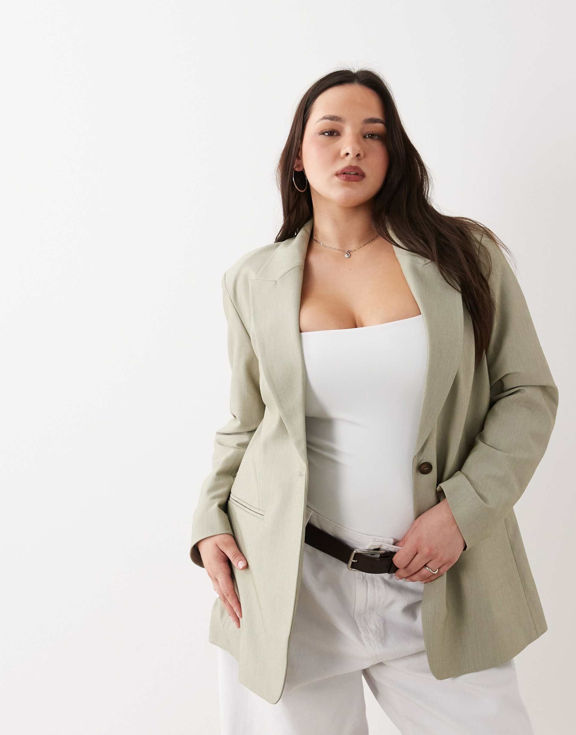 asos design curve tailored relaxed blazer in sage
