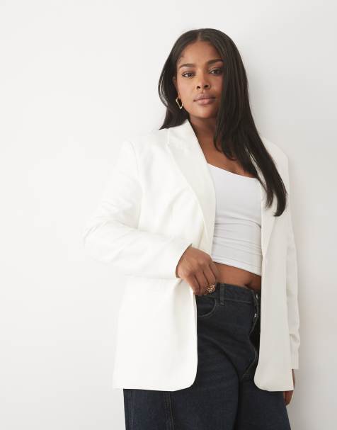 ASOS DESIGN Curve Tailored relaxed blazer in white - view 1
