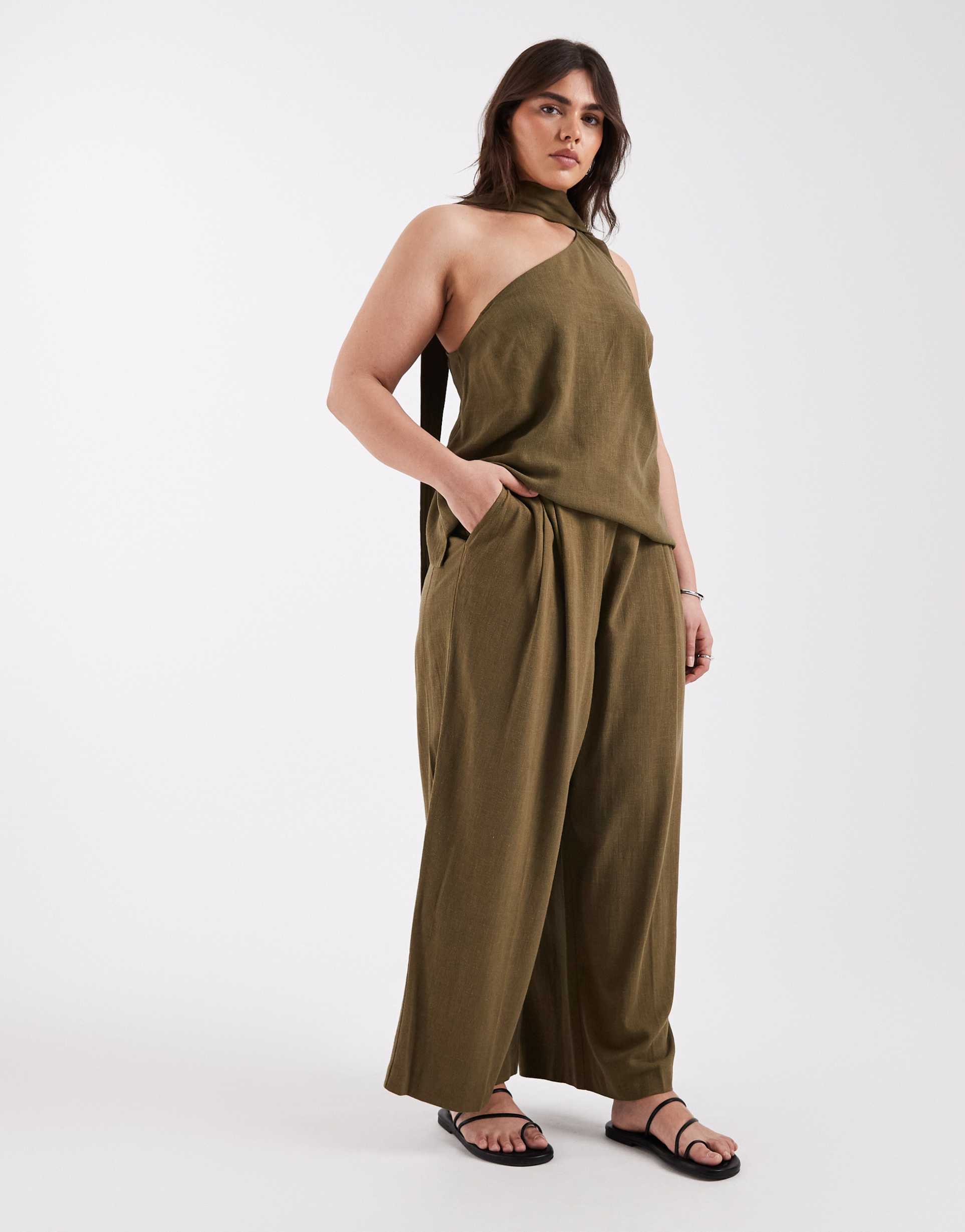asos design curve tailored relaxed pants in khaki