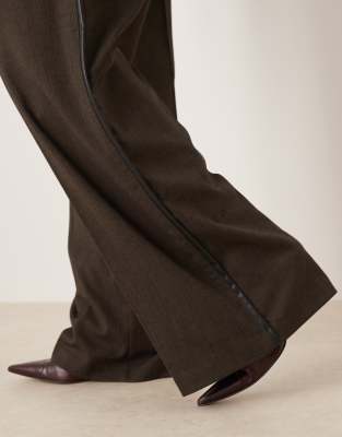 Asos Design Curve Tailored Relaxed Pants With Faux Leather Trim In Gray